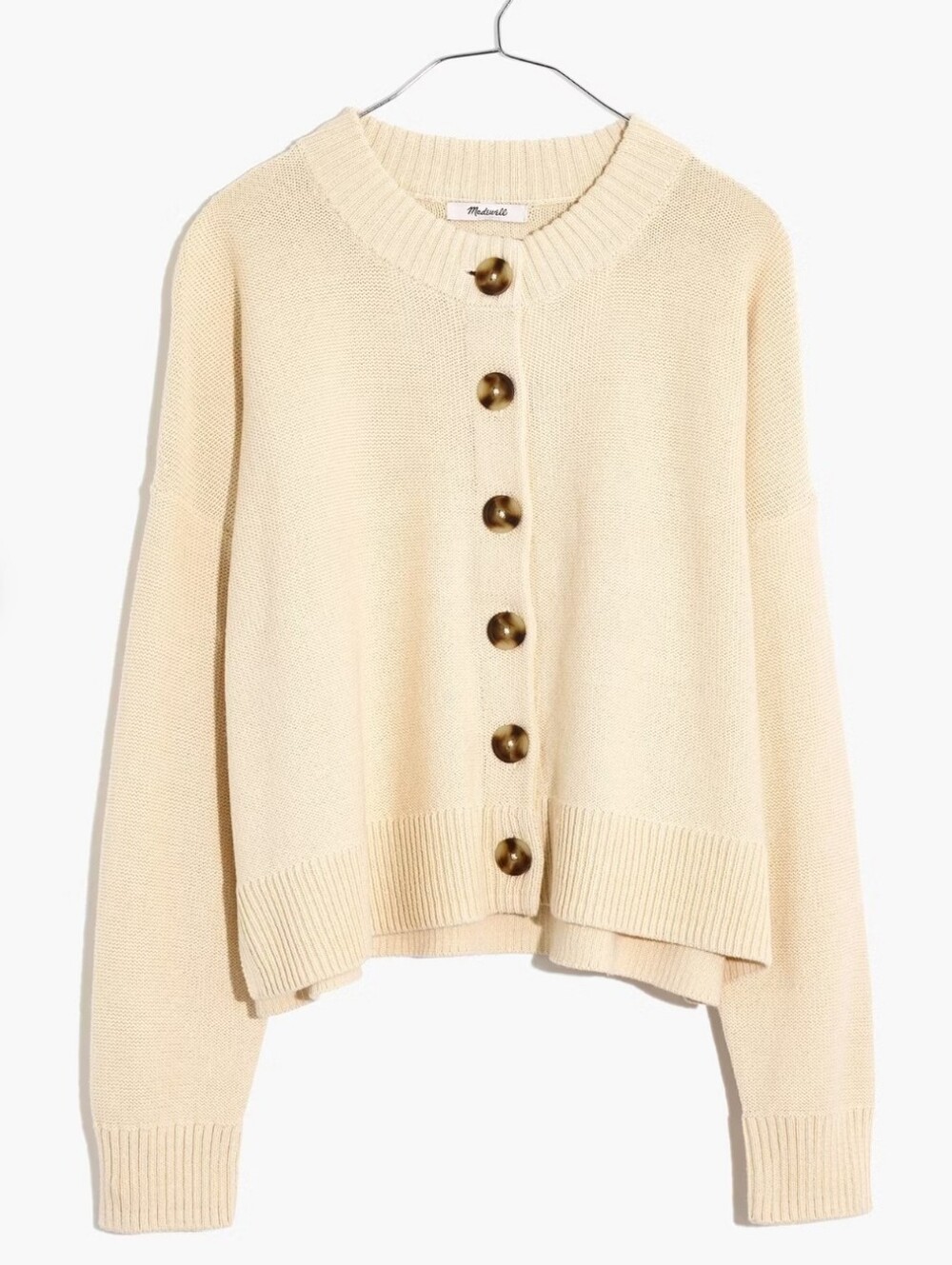 Madewell Cream Button-Front Knit Cardigan with Tortoiseshell Buttons